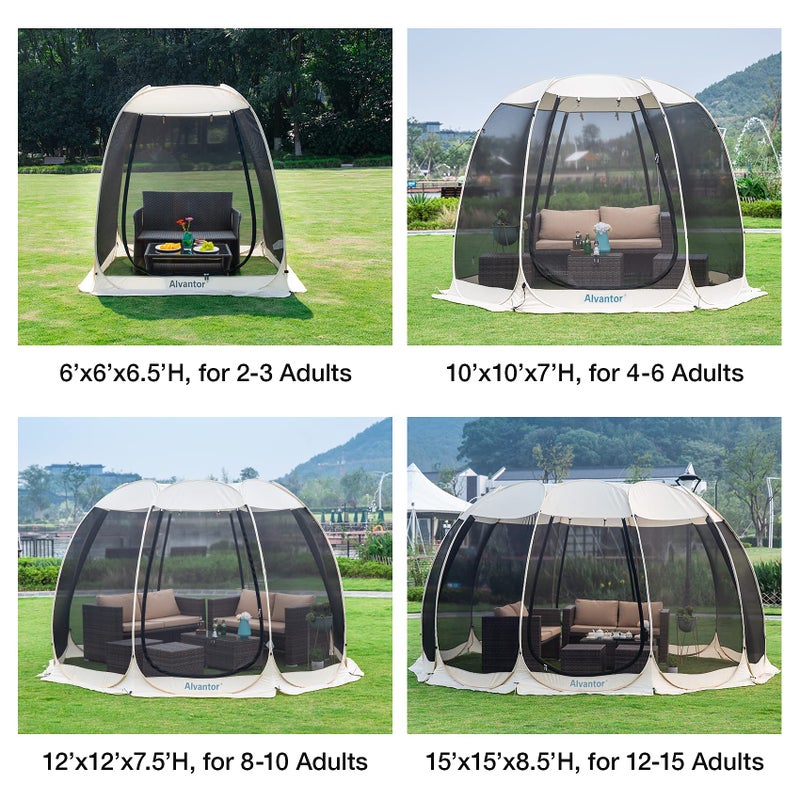 AlvantorÂ® Screen House Room Camping Tent Outdoor Canopy Pop Up Sun Shade Hexagon Shelter Mesh Walls Not Waterproof 10'x10' Beige Patent Pending - Image 5